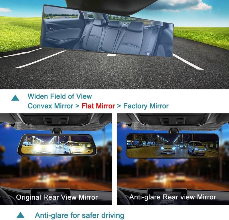 SkycropHD Anti Glare Car Interior Rear View Mirror, Clip on Wide Angle Panoramic Rearview Mirror to Eliminate Blind Spots – Flat, Blue,11.2in (290mm) - Image 2
